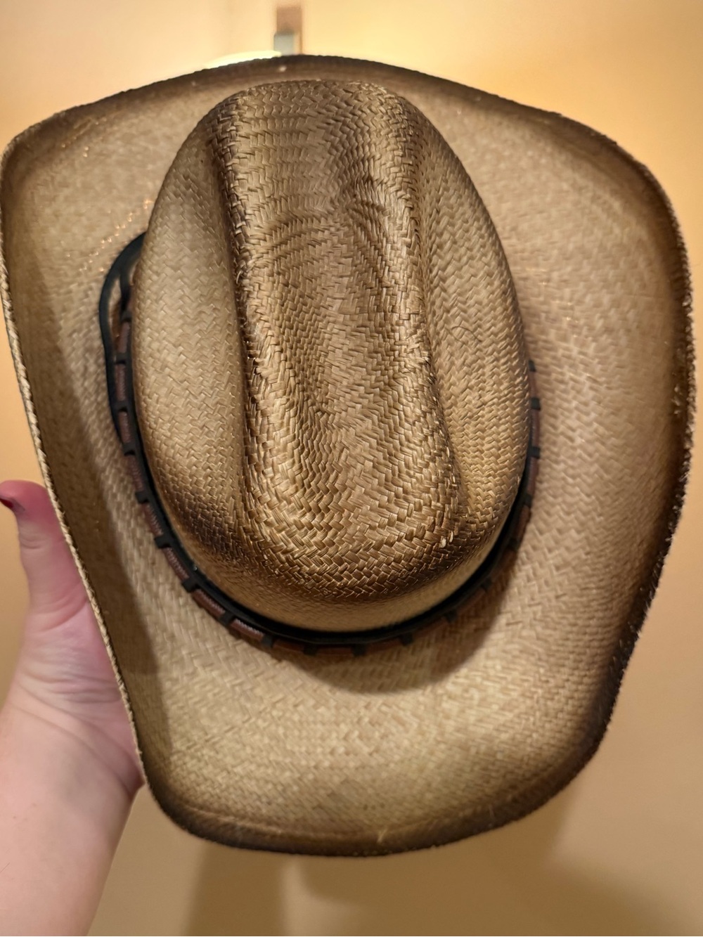 Tan Woven Straw Cowboy Hat with Brown Band